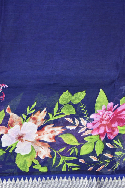 NAVY BLUE- MANAGALAGI SAREE WITH FLORAL PRINT