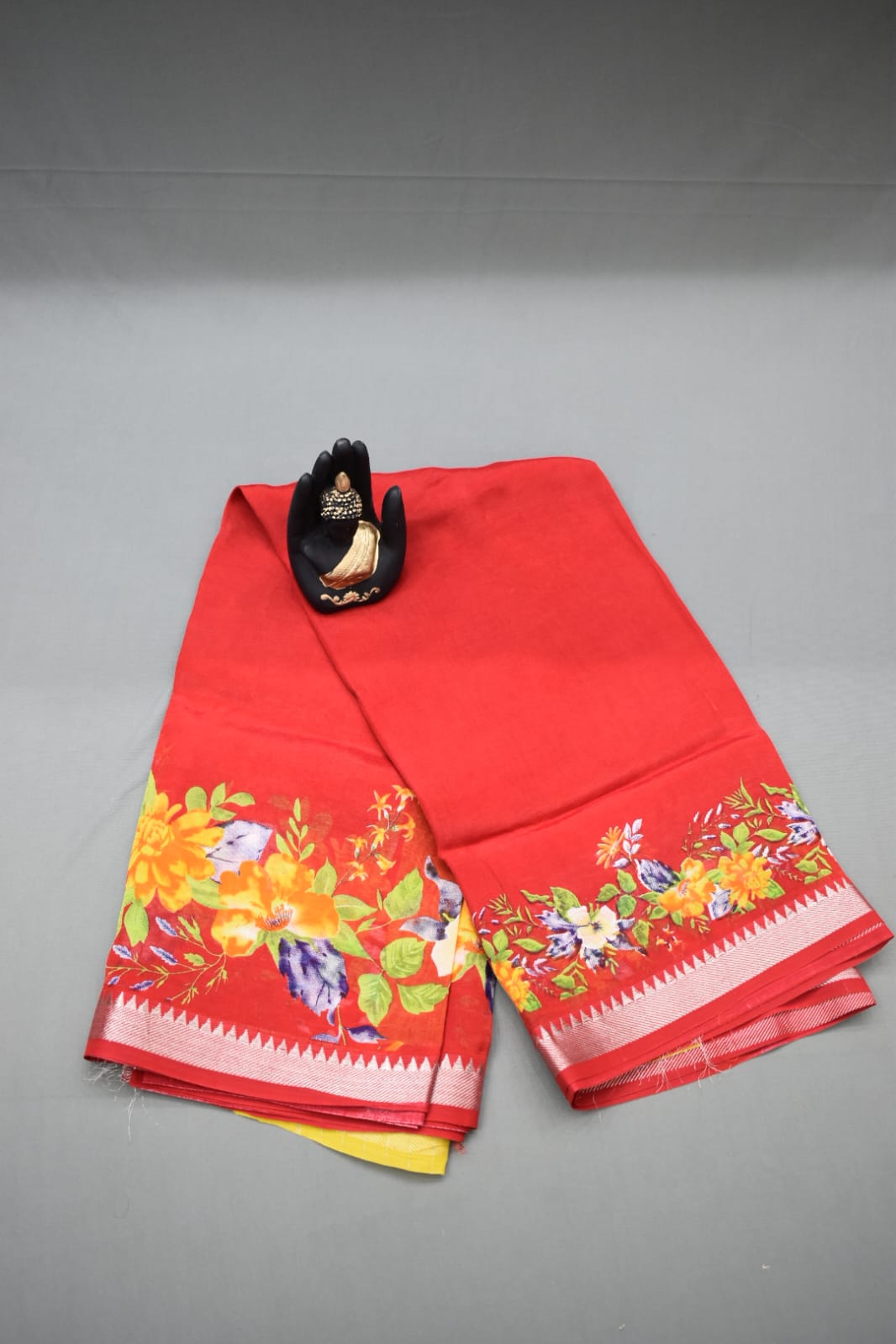 RED- MANGALAGIRI SAREE WITH FLORAL PRINT