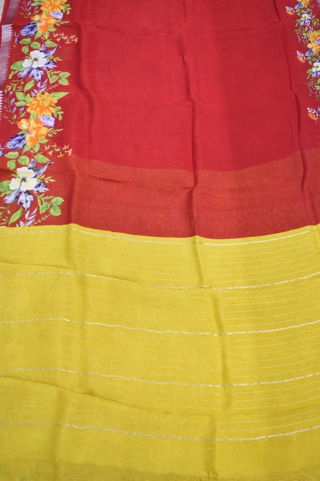 RED- MANGALAGIRI SAREE WITH FLORAL PRINT