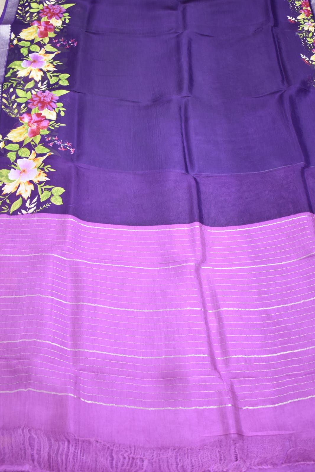 VIOLET- MANGALAGIRI SAREE WITH FLORAL PRINT