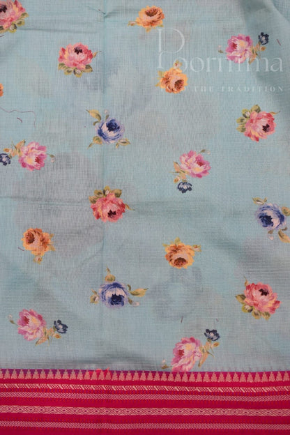 LIGHT SKY BLUE- KOTA VIDARBHA BORDER SAREE