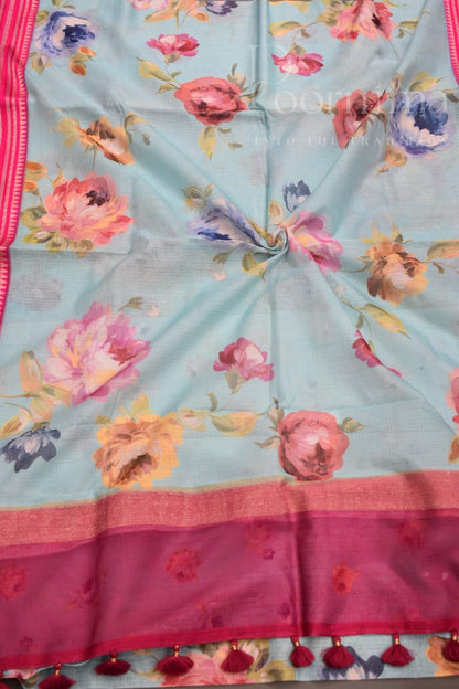 LIGHT SKY BLUE- KOTA VIDARBHA BORDER SAREE