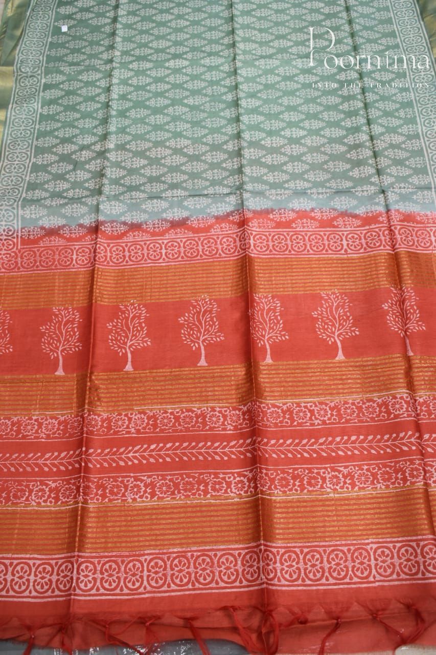 PISTA GREEN-COTTON SILK SAREE