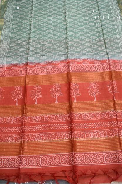 PISTA GREEN-COTTON SILK SAREE