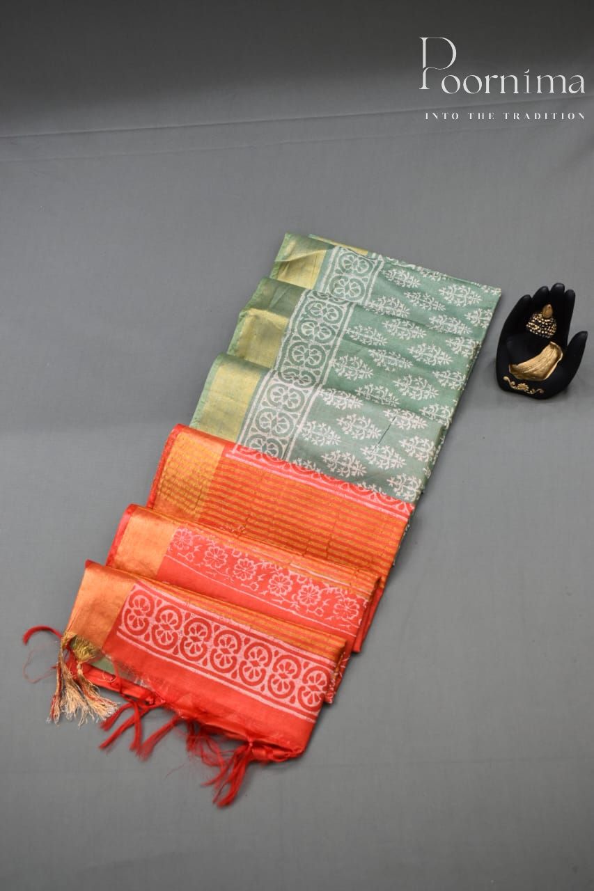 PISTA GREEN-COTTON SILK SAREE