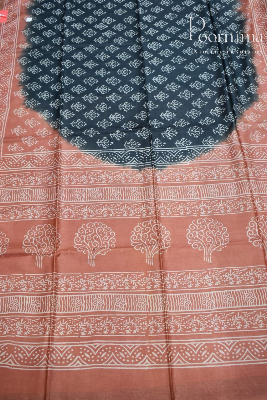 LIGHT ORANGE &amp;BLACK- COTTON SILK SAREE