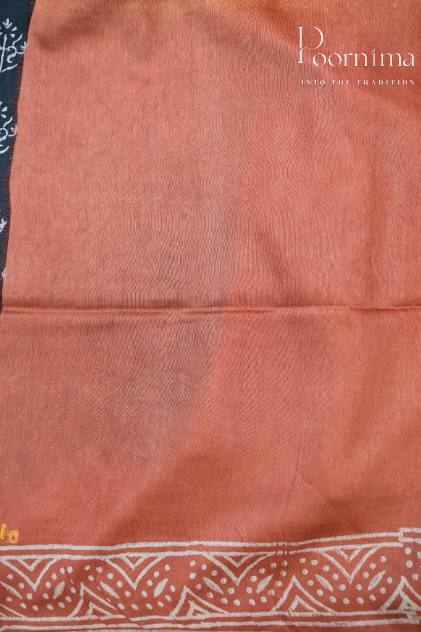 LIGHT ORANGE &amp;BLACK- COTTON SILK SAREE