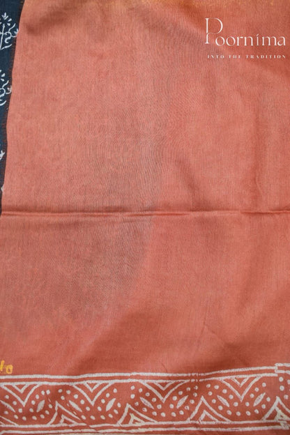LIGHT ORANGE &amp;BLACK- COTTON SILK SAREE