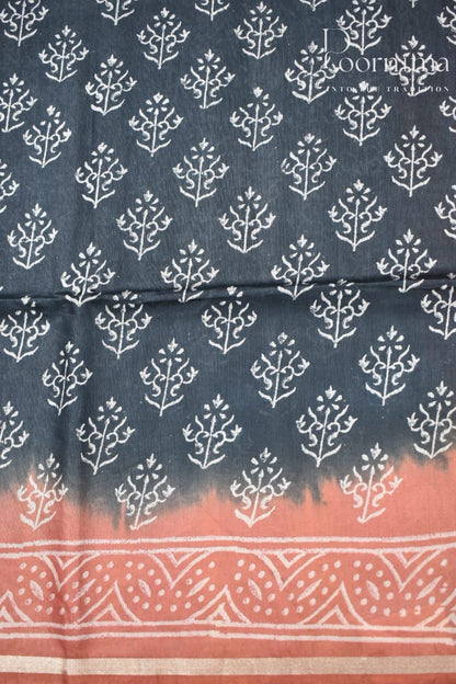 LIGHT ORANGE &amp;BLACK- COTTON SILK SAREE