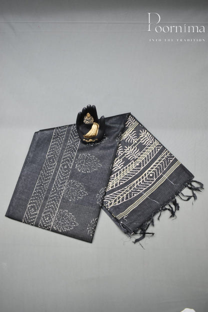 BLACK&amp; CREAM-BAGALPUR CHECKS SAREE