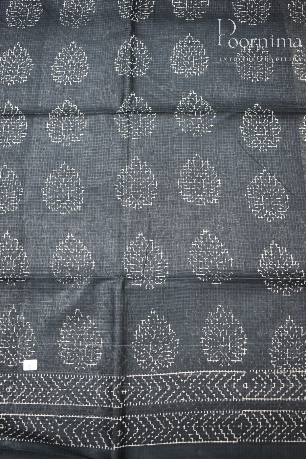 BLACK&amp; CREAM-BAGALPUR CHECKS SAREE