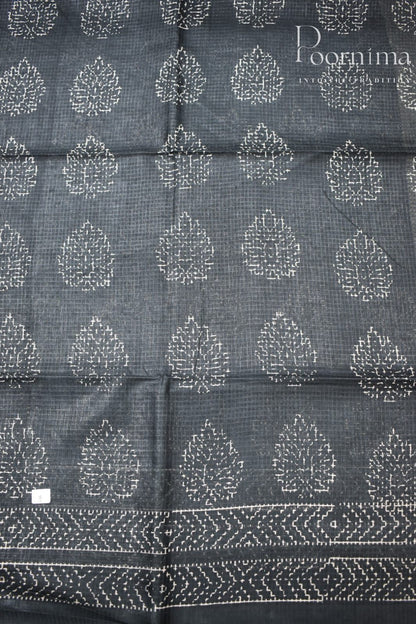 BLACK&amp; CREAM-BAGALPUR CHECKS SAREE