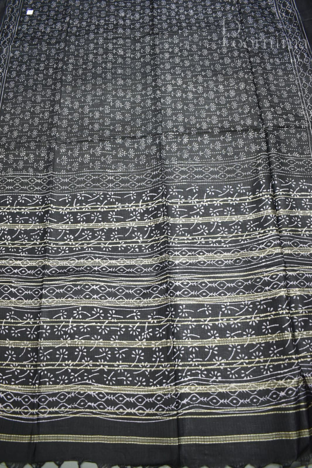 BLACK&amp;WHITE-BAGALPUR CHECKS SAREE