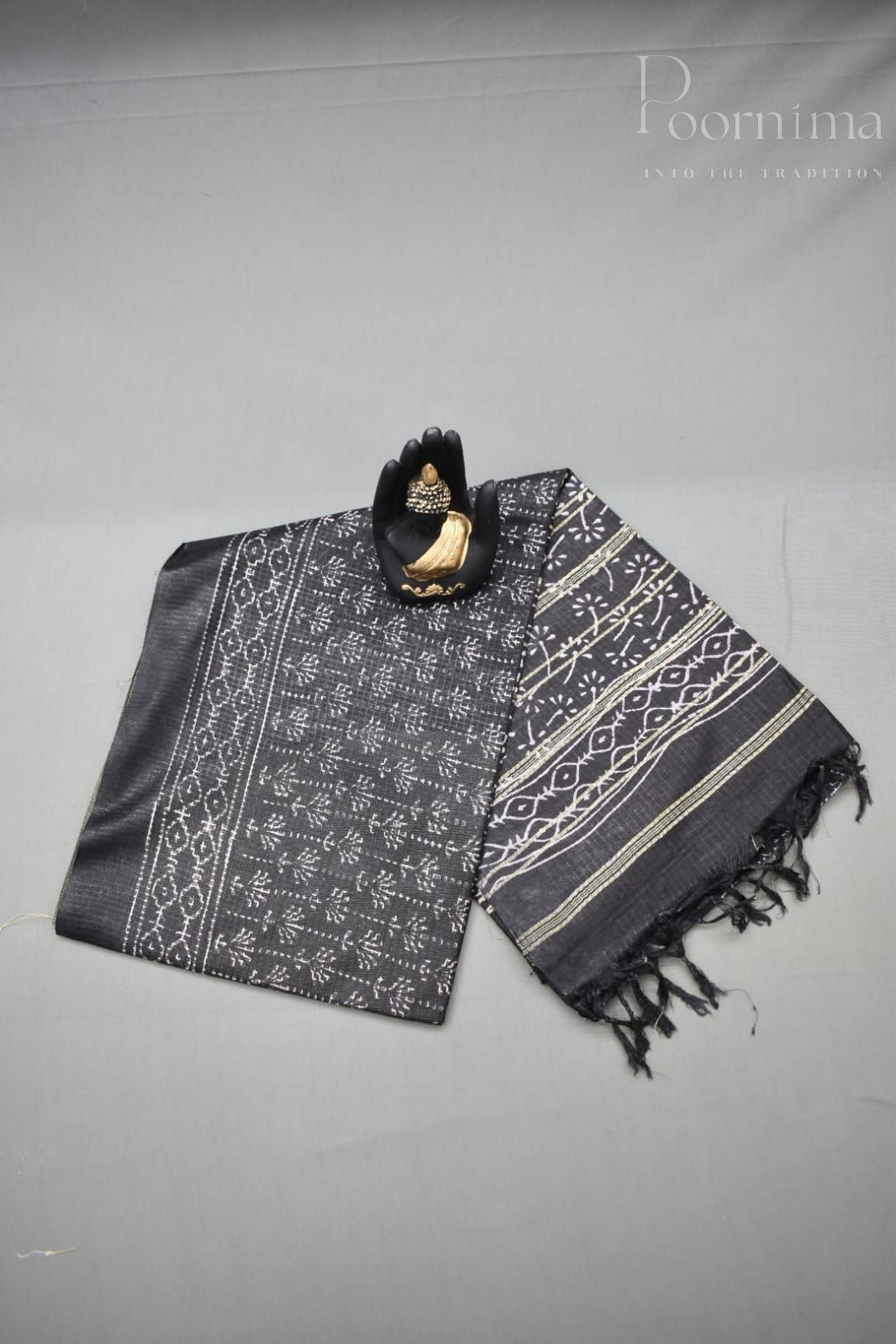 BLACK&amp;WHITE-BAGALPUR CHECKS SAREE