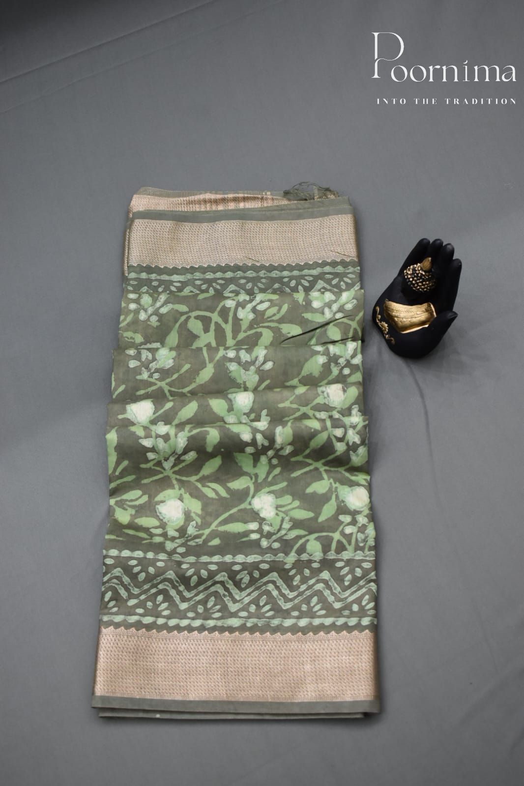 GREY-COTTON SILK SAREE