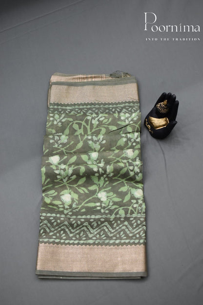 GREY-COTTON SILK SAREE