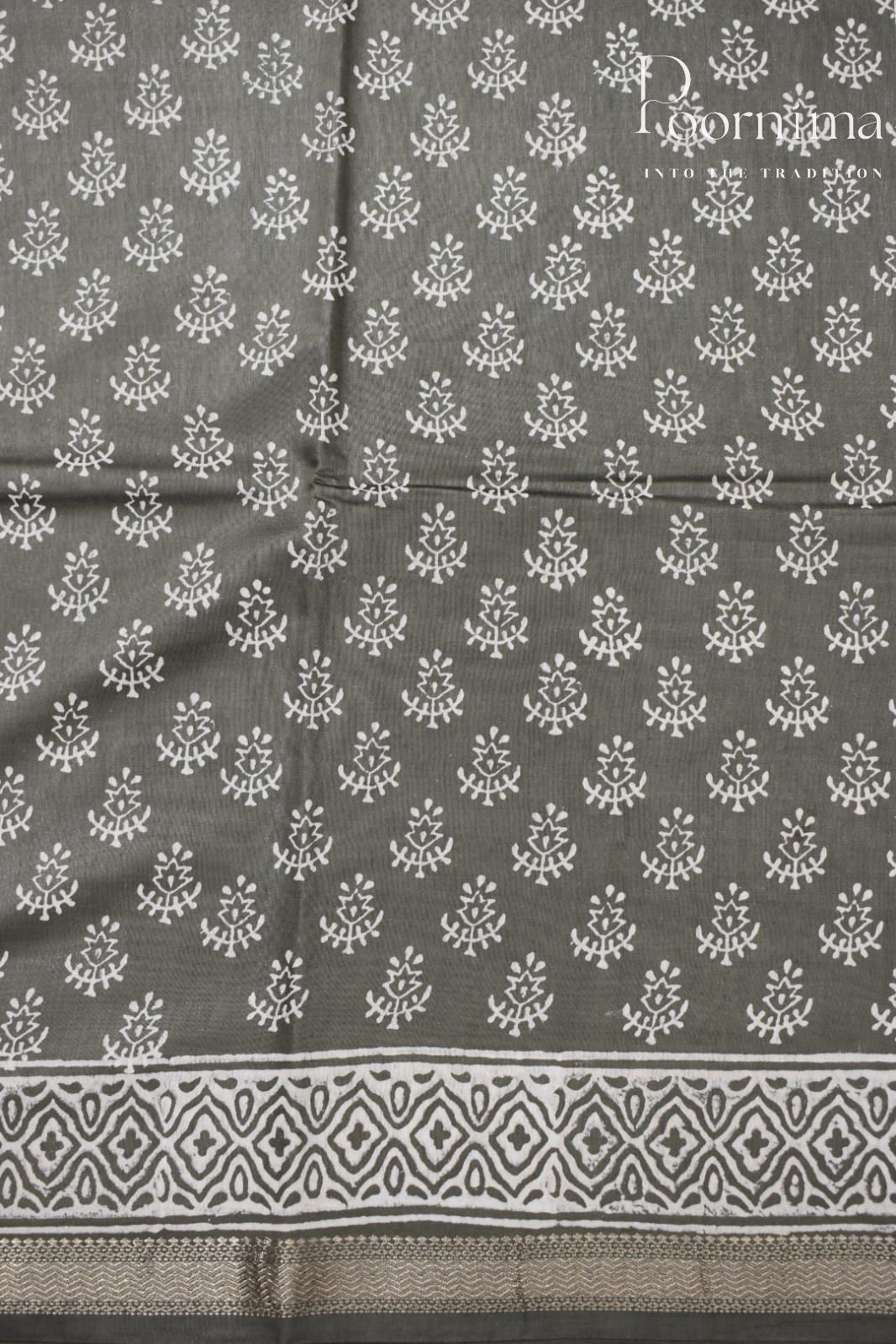 GREY-COTTON SILK SAREE