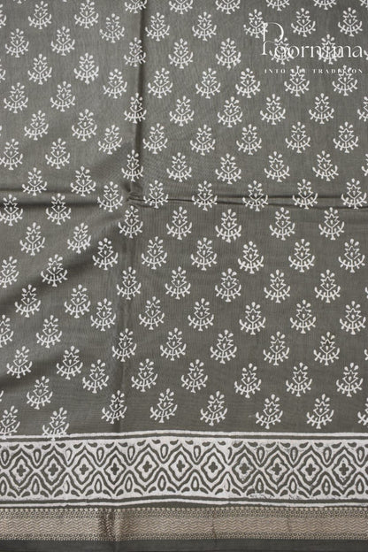 GREY-COTTON SILK SAREE