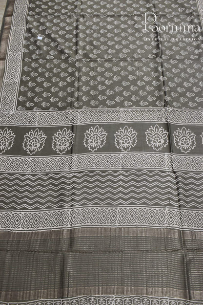 GREY-COTTON SILK SAREE