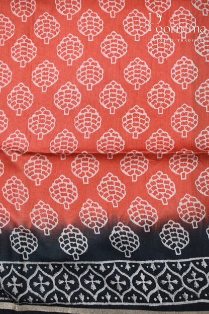 BLACK&amp;ORANGE -COTTON SILK SAREE