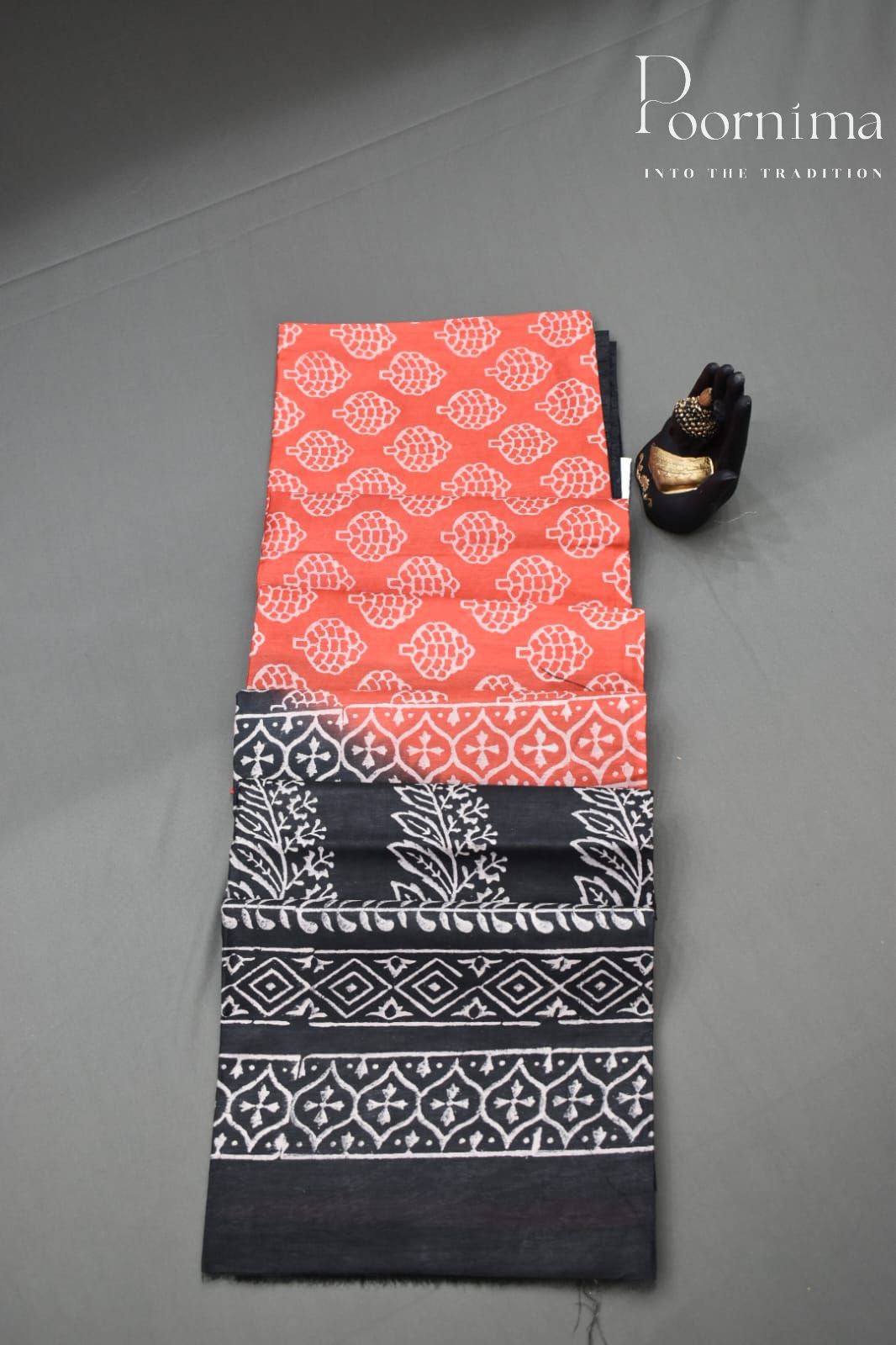 BLACK&amp;ORANGE -COTTON SILK SAREE