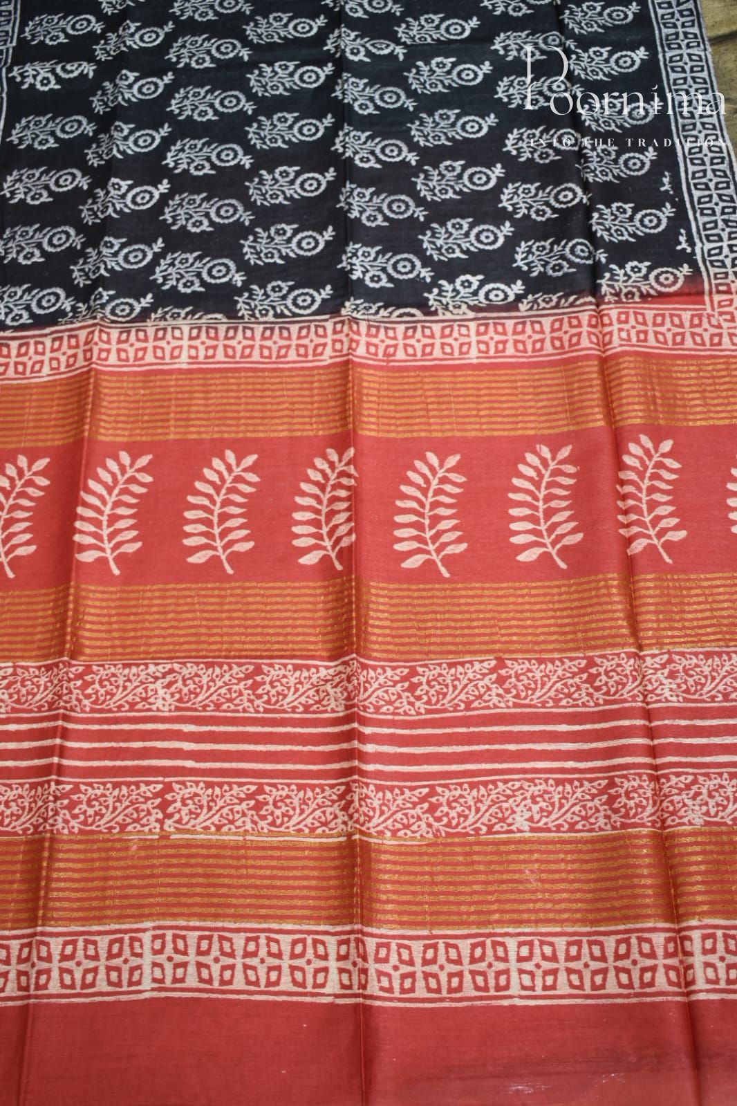 BLACK&amp;ORANGE-COTTON SILK SAREE
