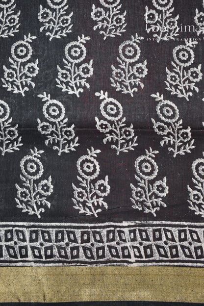 BLACK&amp;ORANGE-COTTON SILK SAREE
