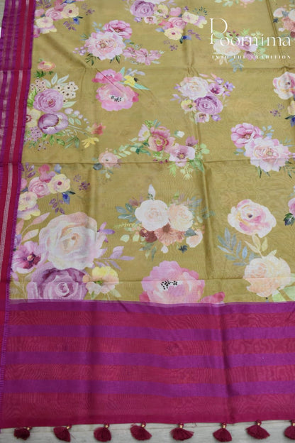 MUSTARD YELLOW- COTTON DIGITAL PRINT SAREE