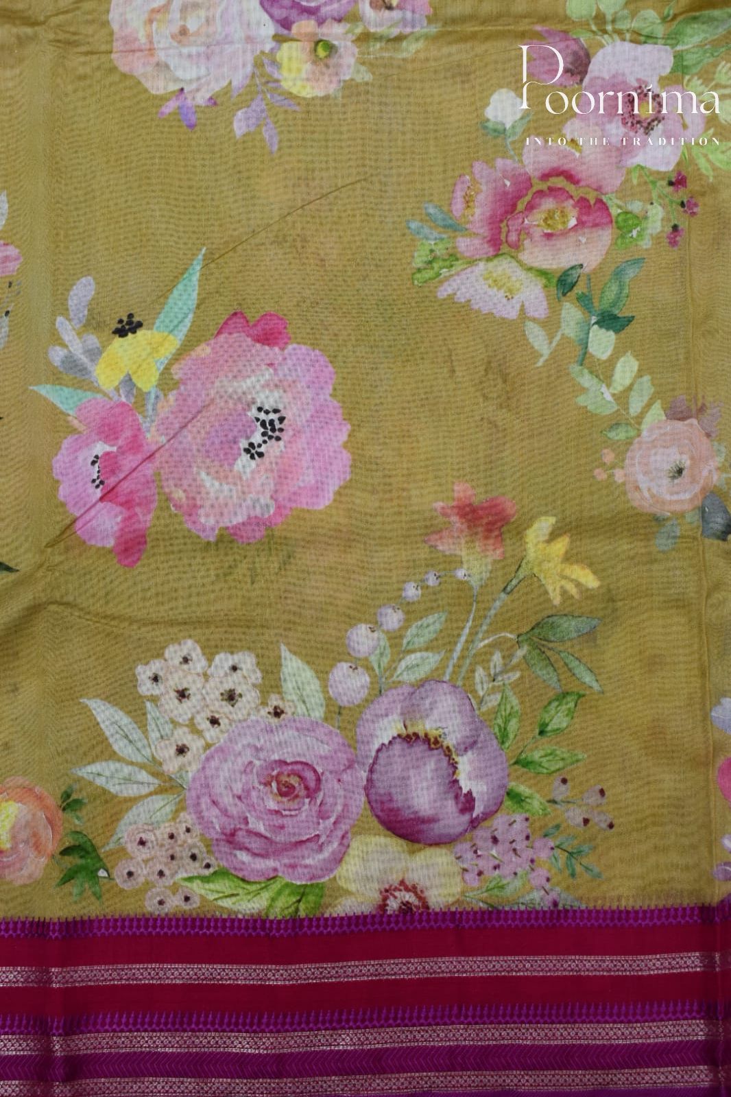 MUSTARD YELLOW- COTTON DIGITAL PRINT SAREE