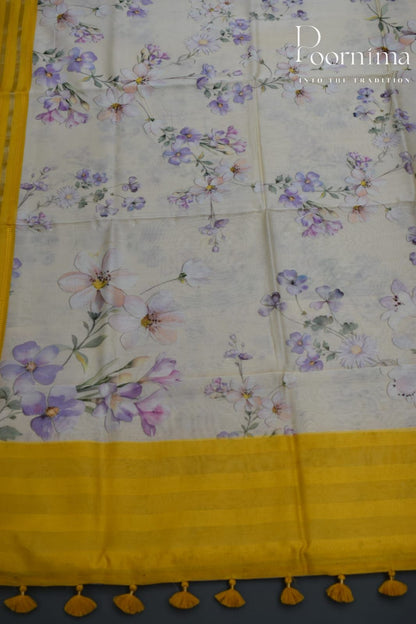 CREAM- COTTON DIGITAL PRINT SAREE