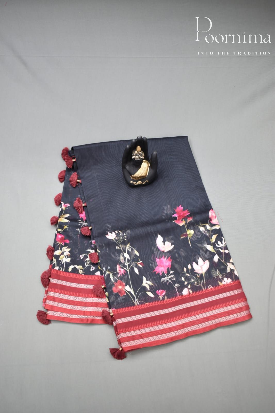 BLACK- COTTON DIGITAL PRINT SAREE