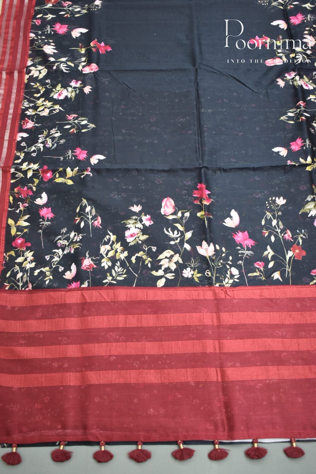 BLACK- COTTON DIGITAL PRINT SAREE