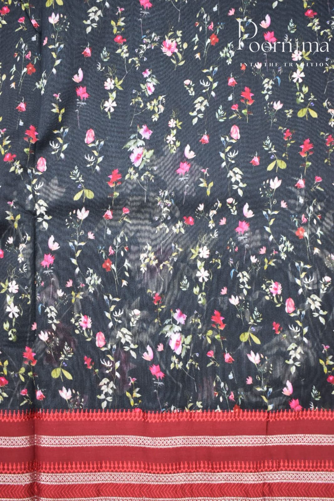 BLACK- COTTON DIGITAL PRINT SAREE