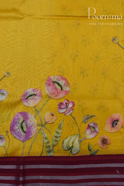 YELLOW- COTTON DIGITAL PRINT SAREE