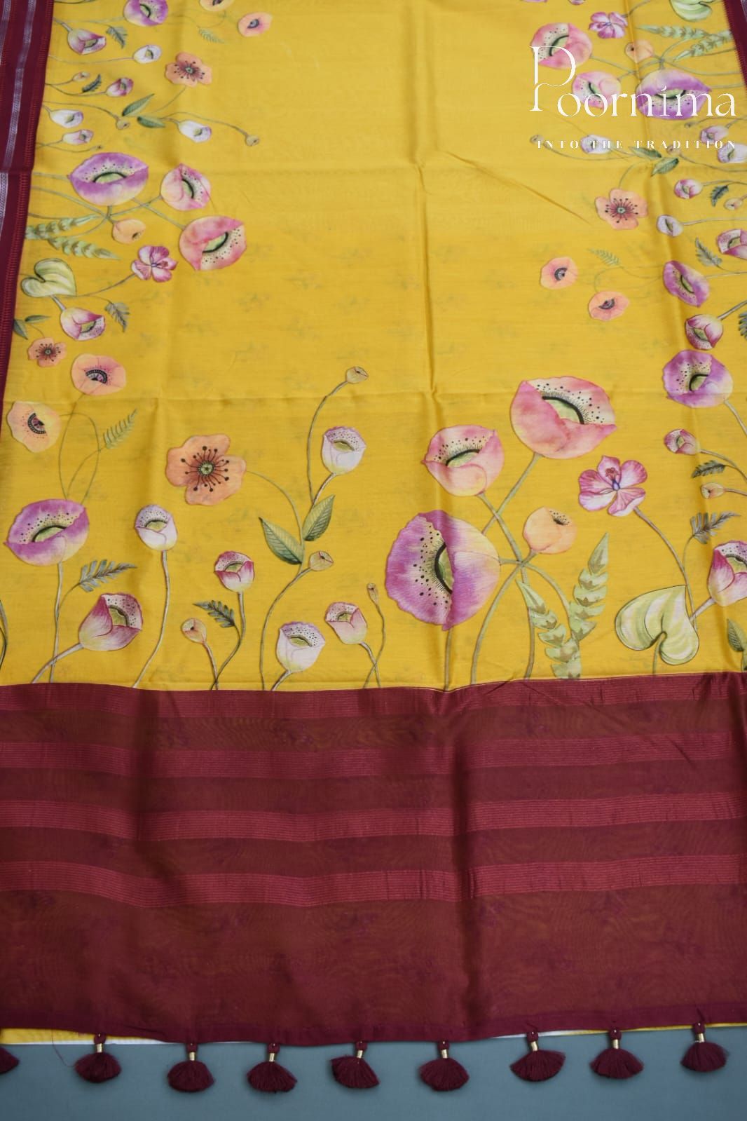 YELLOW- COTTON DIGITAL PRINT SAREE