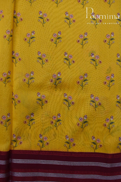 YELLOW- COTTON DIGITAL PRINT SAREE