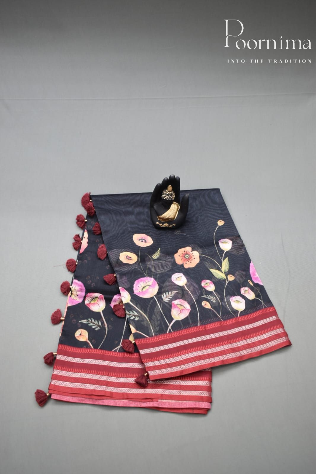 BLACK- COTTON DIGITAL PRINT SAREE