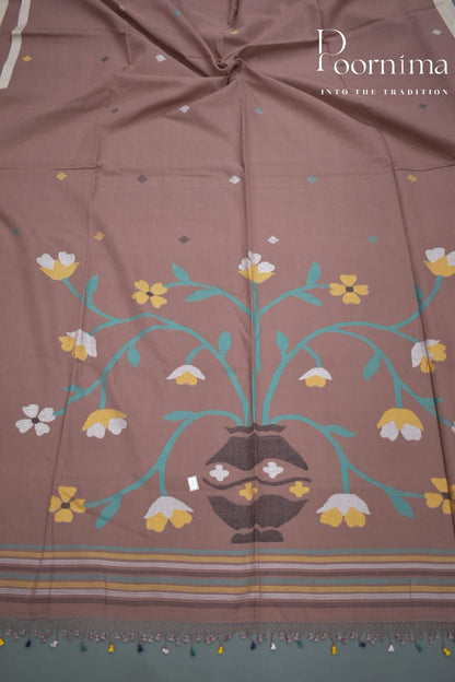 BROWN-  PURE JAMDANI SAREE
