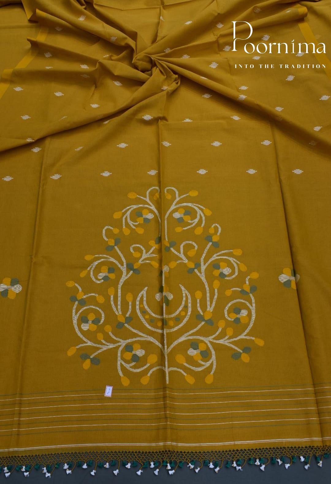 MUSTARD YELLOW- PURE JAMDANI SAREE