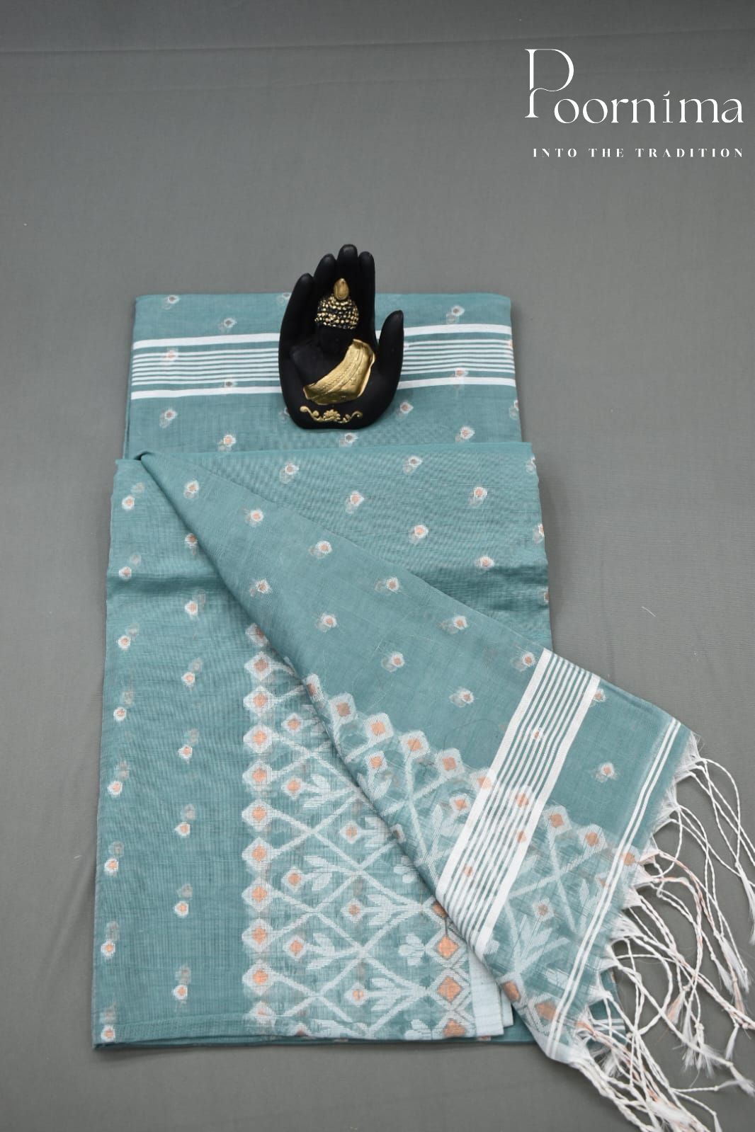 SEA GREEN- HANDLOOM SICO JAMDANI SAREE