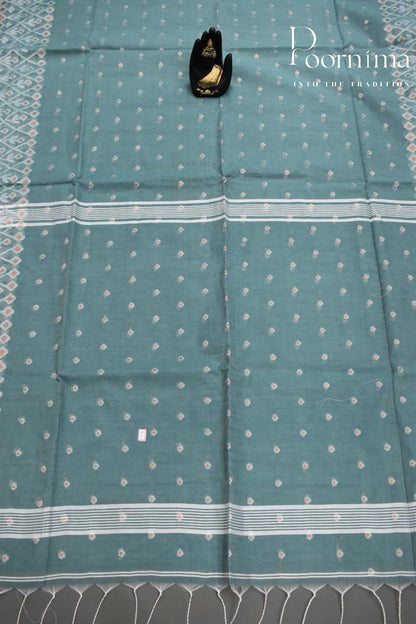 SEA GREEN- HANDLOOM SICO JAMDANI SAREE