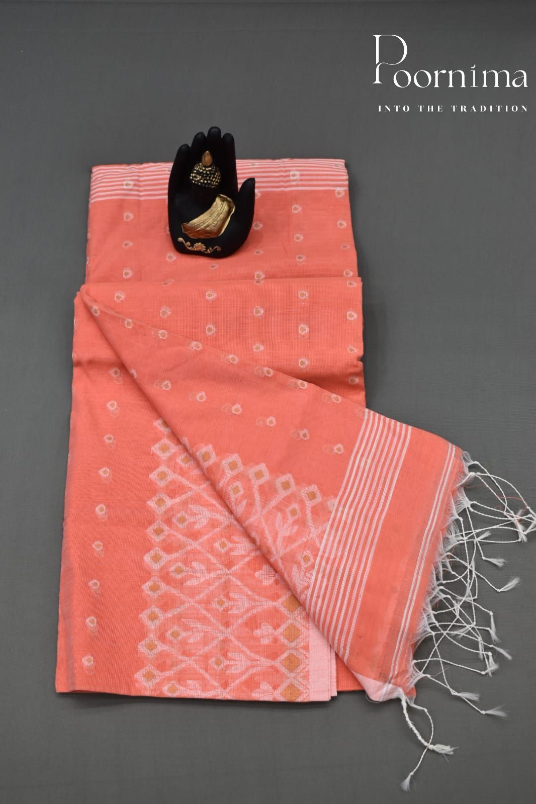 ORANGE- HANDLOOM SICO JAMDANI SAREE