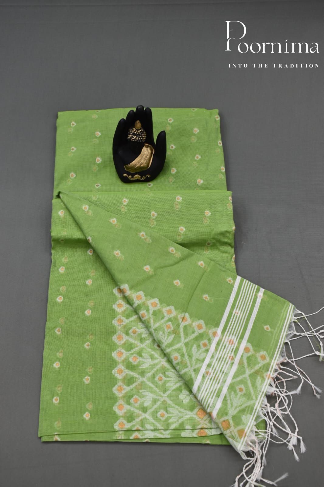 PARROT GREEN- HANDLOOM SICO JAMDANI SAREE