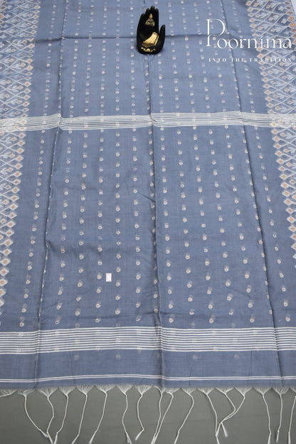 PIGEON BLUE- HANDLOON SICO JAMDANI SAREE