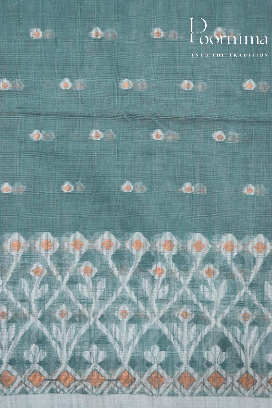 SEA GREEN- HANDLOOM SICO JAMDANI SAREE