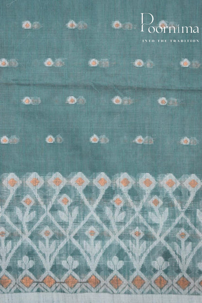 SEA GREEN- HANDLOOM SICO JAMDANI SAREE