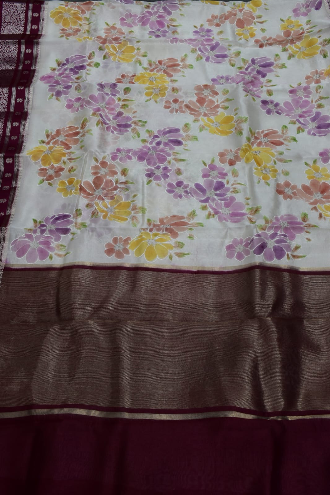 HALF WHITE- PURE BANARASI APPLIQUE  WORK SAREE