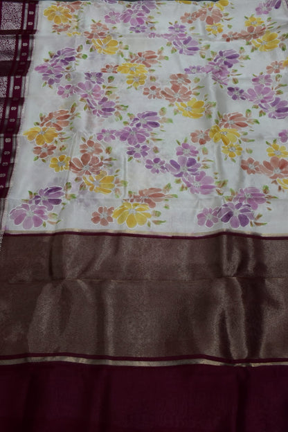 HALF WHITE- PURE BANARASI APPLIQUE  WORK SAREE