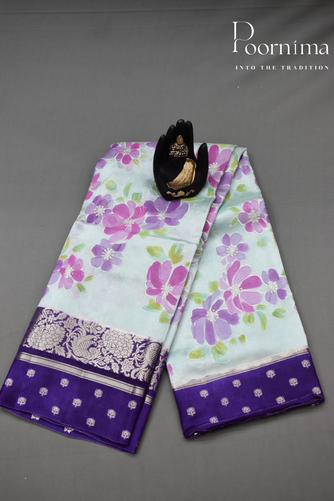 LIGHT GREEN- PURE BANARASI APPLIQUE WORK SAREE