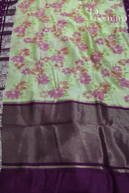 LIGHT PARROT GREEN- PURE BANARASI APPLIQUE WORK SAREE